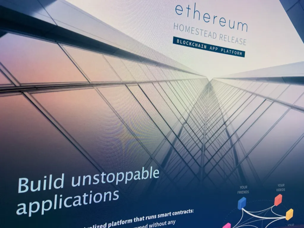 Historic homepage from Ethereum website at the time of the Homestead release